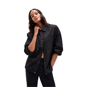 Athleta Lunar Sheen Shirt Jacket Black Size Small Snap Front